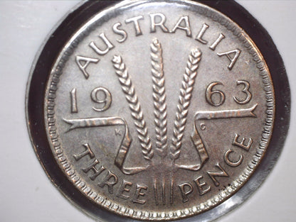 1963 Australian Three Pence - 50% Silver - Weak Strike Error