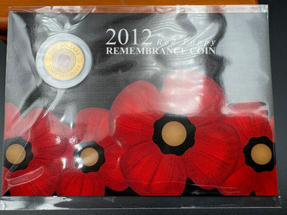 2012 Remembrance Day Red Poppy $2 Coin in Downies Card