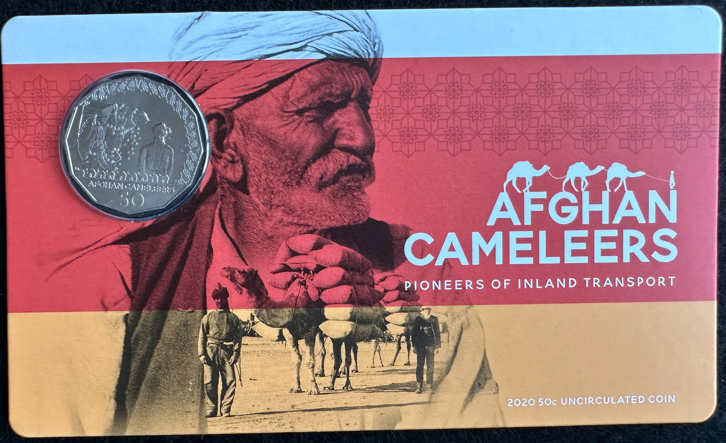 2020 50 cent Afghan Cameleers - Pioneers of Inland Transport Uncirculated carded coin