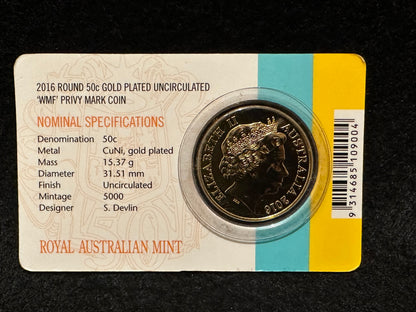 2016 Fifty Cent Decimal Currency 50th Anniversary Gold Plated (50c) Uncirculated Australian Decimal Coin - WMF Berlin