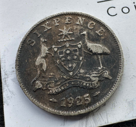1925 Australian King George V Sixpence Silver Coin