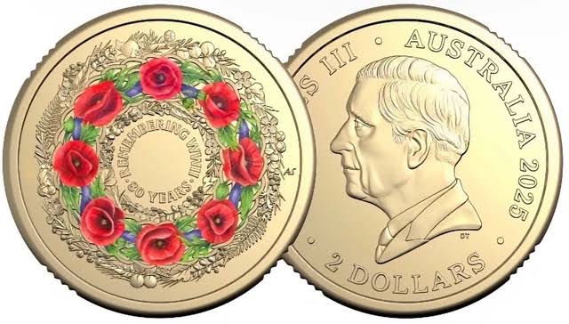 2025 WWII 80th Anniversary Poppy Wreath $2 Coloured Uncirculated Downies Coin Pack