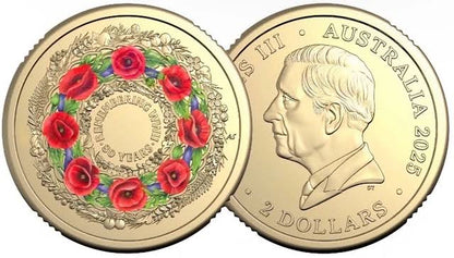2025 WWII 80th Anniversary Poppy Wreath $2 Coloured Uncirculated Downies Coin Pack