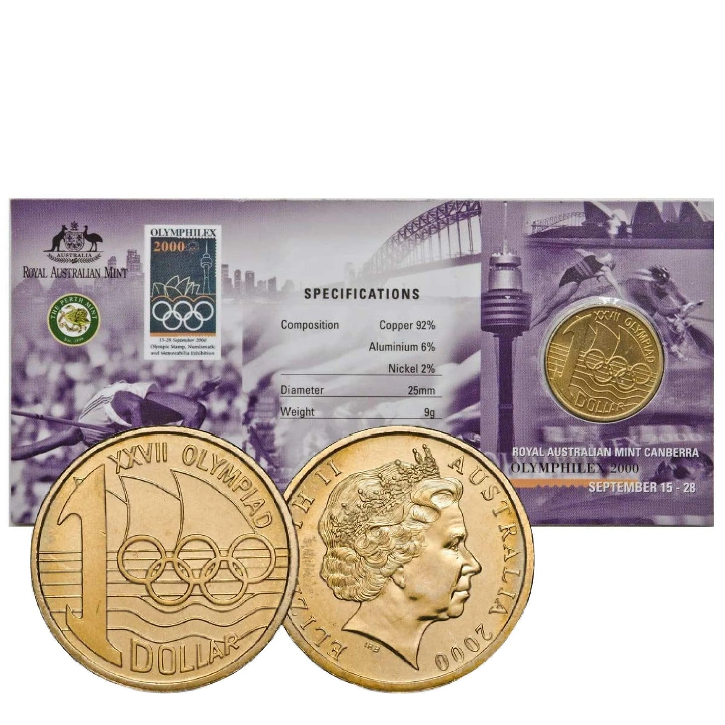 2000 $1 'Olymphilex 2000 - XXVII OLYMPIAD' C Mintmark Carded Coins