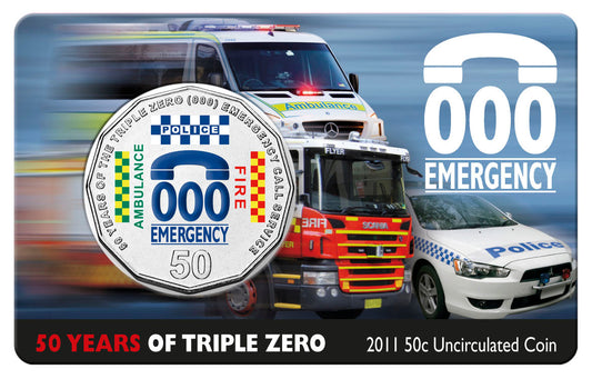 2011 Triple 000 Zero Emergency 50c Cent Coin - In capsule - UNC