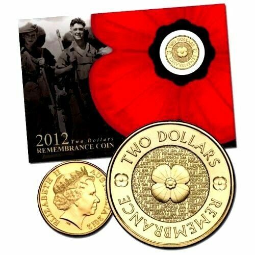 2012 Remembrance Day Gold Poppy $2 Coin in Downies Card