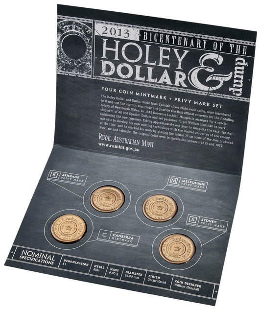 2013 Bicentenary of the Holey Dollar and Dump C,S,B,M One Dollar ($1) Uncirculated Australian Decimal Four Coin Set