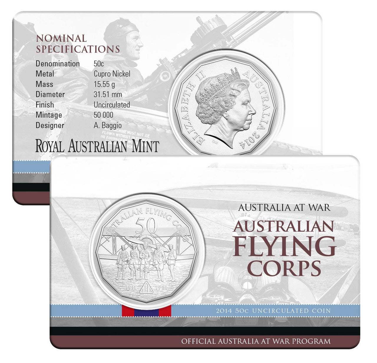 2014 Australians at War - Australian Flying Corps 50 cent Uncirculated Decimal Coin