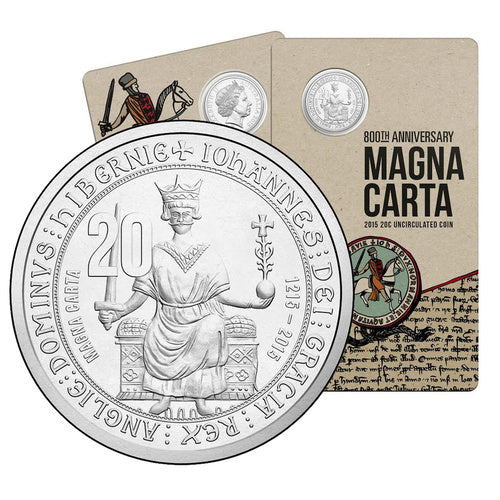 2015 20 cent 800th Anniversary of the Magna Carta coin on card