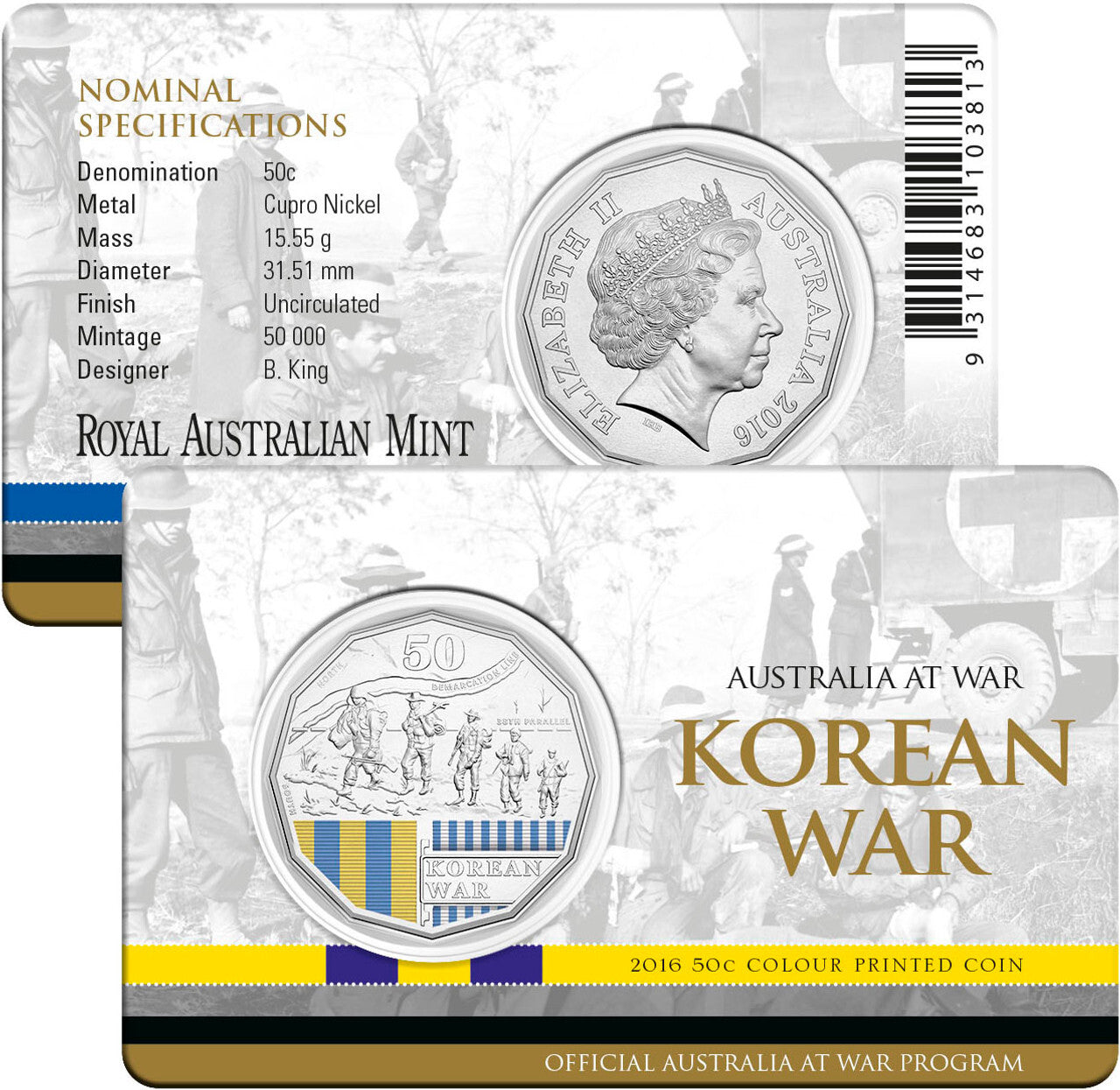 2016 Australians at War - Korean War 50 cent Uncirculated Decimal Coin