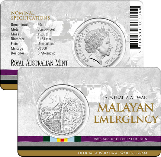 2016 Australians at War - Malayan Emergency 50 cent Uncirculated Decimal Coin