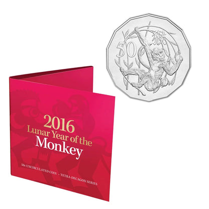 2016 Royal Australian Mint Fifty Cents 50c Lunar New Year of the Monkey Tetra-Decagonal Lunar Series Coin