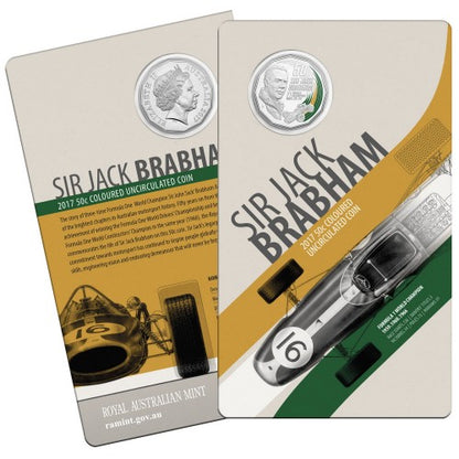 2017 50 cent Sir Jack Brabham Coloured Uncirculated Coin