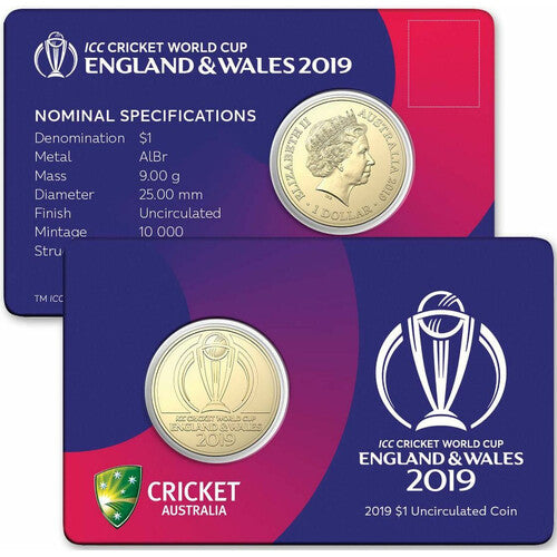 2019 $1 ICC Cricket World Cup England & Wales carded coin