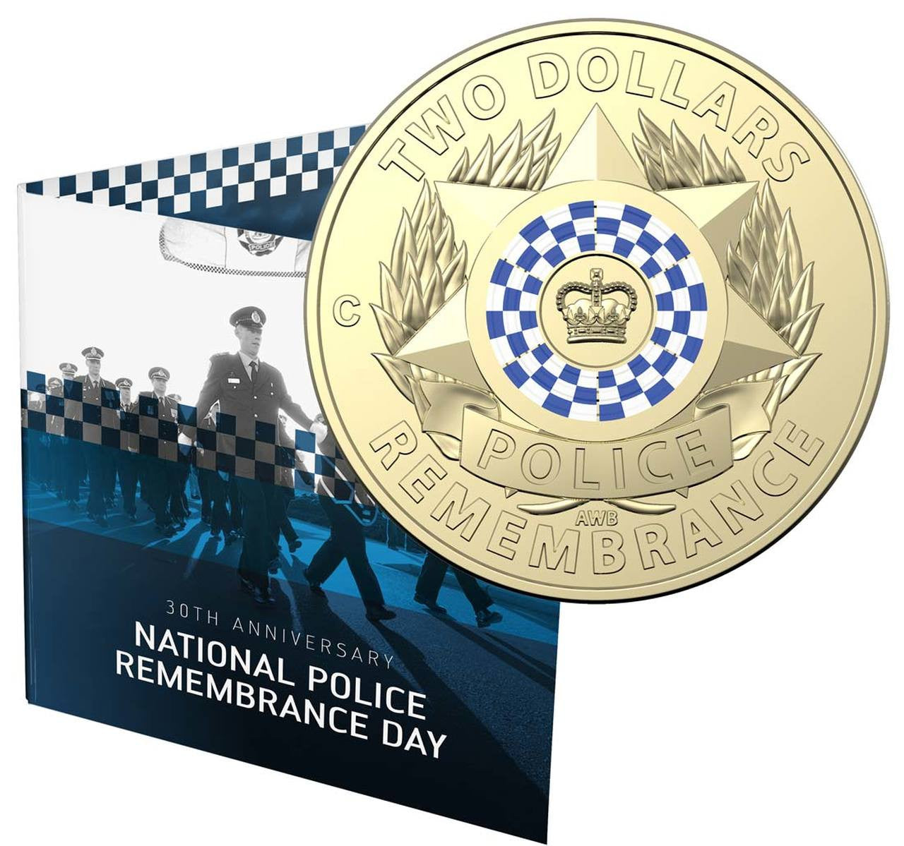 2019 $2 30th Anniversary National Police Remembrance 'C' Mintmark Coloured Uncirculated Coin on card