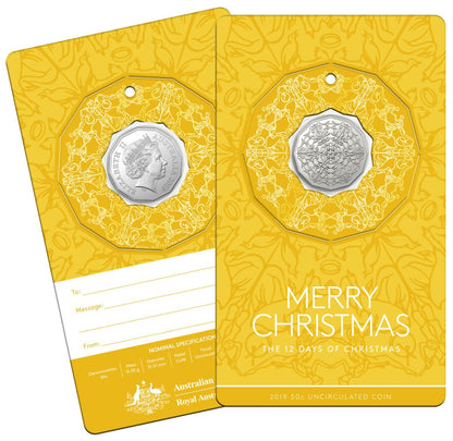 2019 'YELLOW" Fifty Cent The Twelve Days of Christmas (50c) Uncirculated Australian Decimal Coin