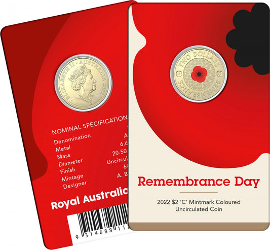 2022 $2 10th Anniversary Remembrance Day Red Poppy C Mintmark on card