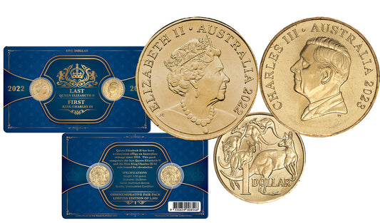 2022 Last Elizabeth II and First Charles III $1 Aluminium Bronze Coin Pair