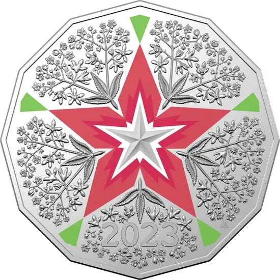 2023 50 Cent Christmas Decoration Coin Festive Floral Uncirculated - White Card