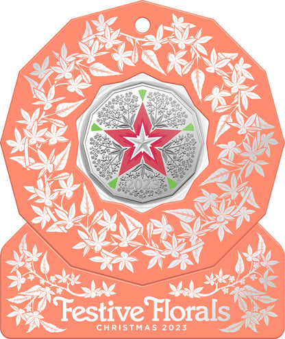 2023 50 Cent Christmas Decoration Coin Festive Floral Uncirculated - Orange Card