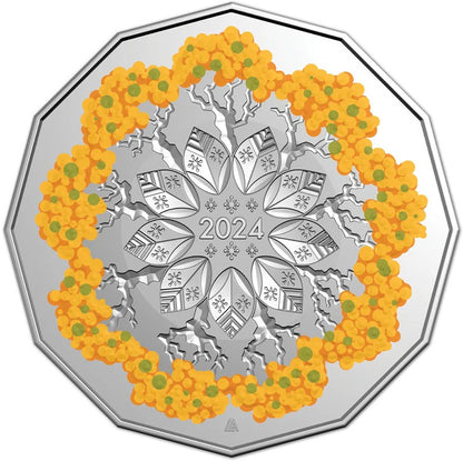 2024 ORANGE - Festive Florals Christmas Decoration 50c Colour Uncirculated Coin