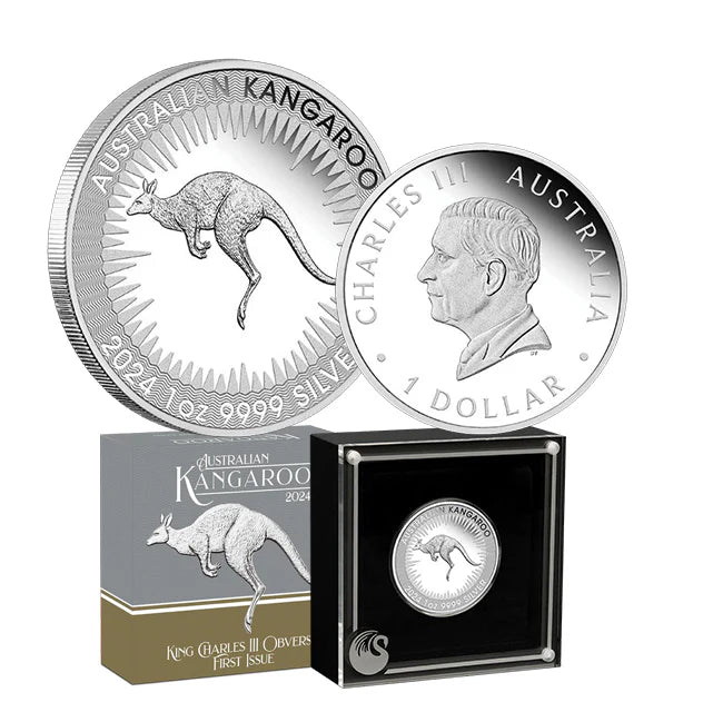 2024 Australian Kangaroo King Charles III First Issue 1oz Silver Coin
