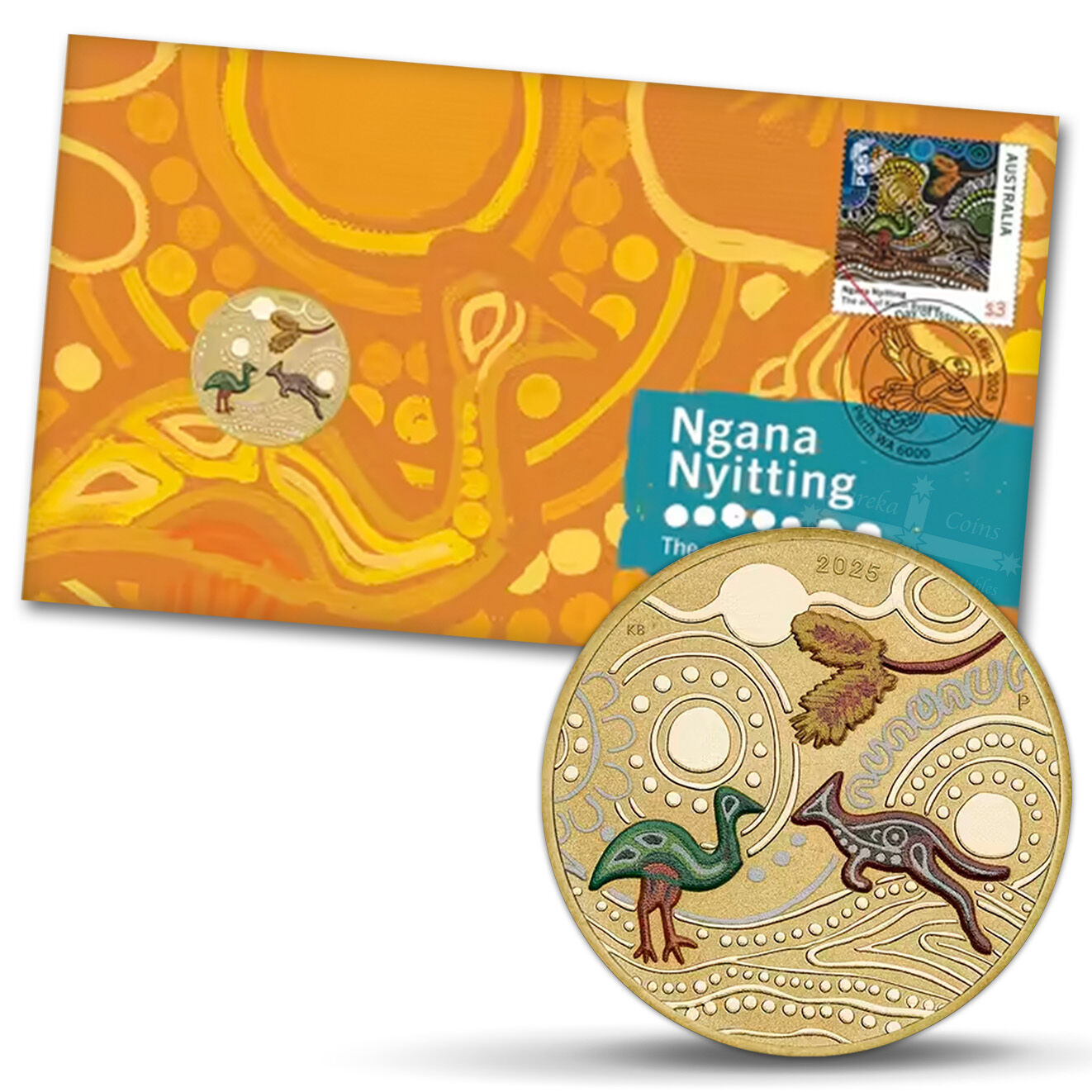 2025 $1 Ngana Nyitting – The Art of Kevin Bynder “Green Emu” Postal Numismatic Cover (PNC)