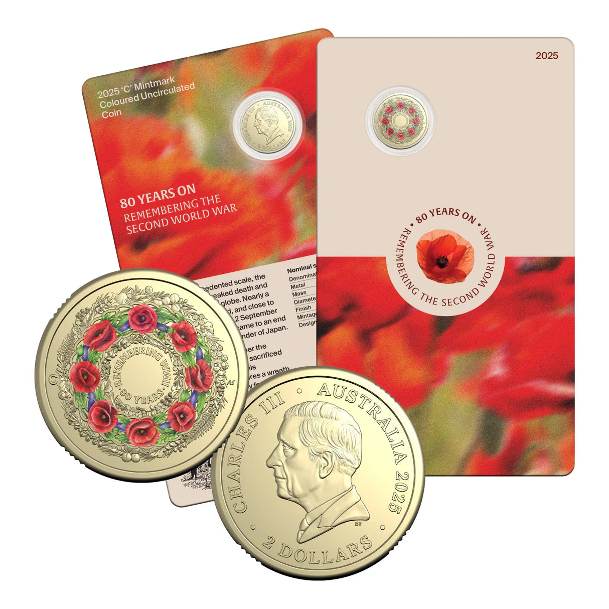 2025 $2 C Mintmark Coloured Poppy Wreath Coin
