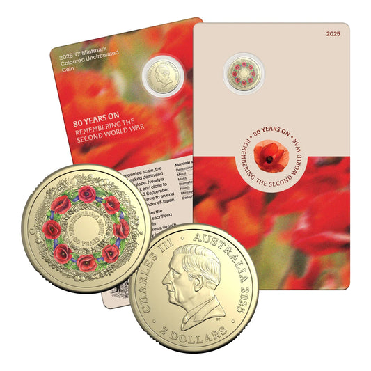 2025 $2 C Mintmark Coloured Poppy Wreath Coin