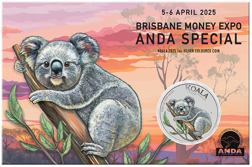 2025 Koala 1oz Silver Coloured Coin in Card ANDA Brisbane Money Expo