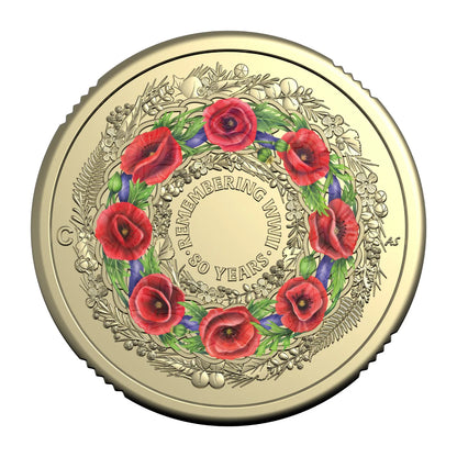 2025 $2 C Mintmark Coloured Poppy Wreath Coin