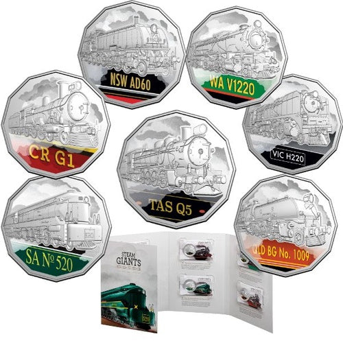 2025 Fifty Cent Steam Giants Seven (50c) Uncirculated Australian Decimal Coin Collection