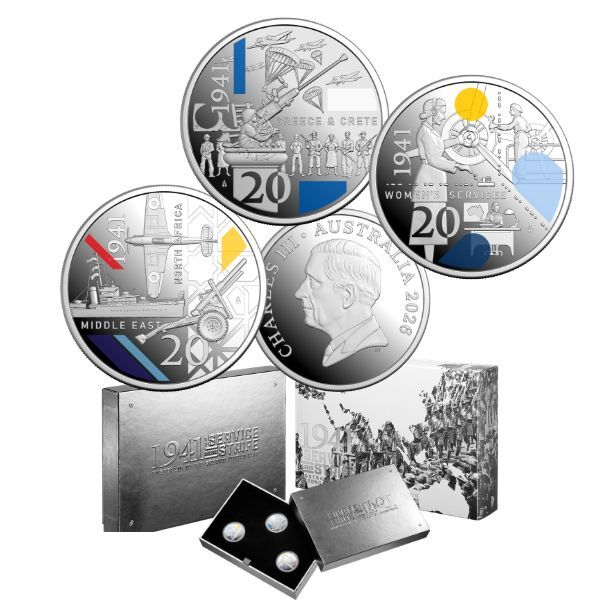 2026 20c 1941: Service Amid Strife Coloured Silver Proof 3-Coin Set – Limited to 5,000