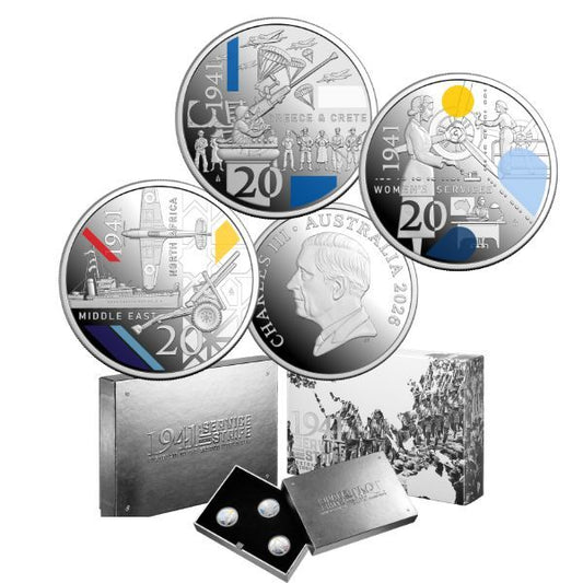 2026 20c 1941: Service Amid Strife Coloured Silver Proof 3-Coin Set – Limited to 5,000