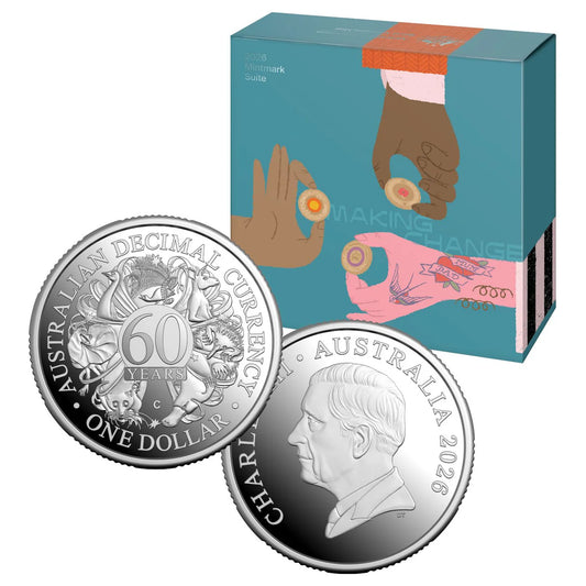 2026 $1 60th Anniversary of Decimal Currency ‘C’ Mintmark Fine Silver Proof Coin - Royal Australian Mint
