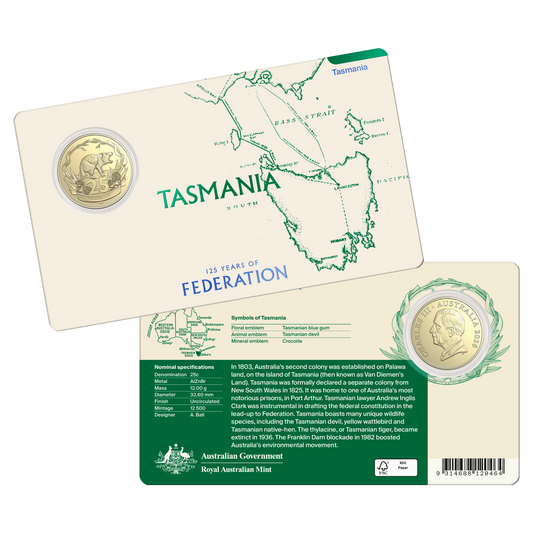 2026 Tasmania 25c – 125th Anniversary of Federation