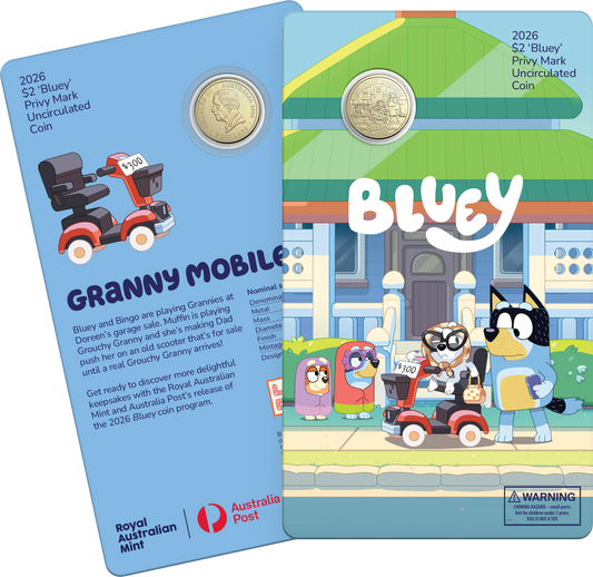 COMING SOON: 2026 Bluey $2 Privy Mark Coin Series – Collector Issue (Granny Mobile Design)