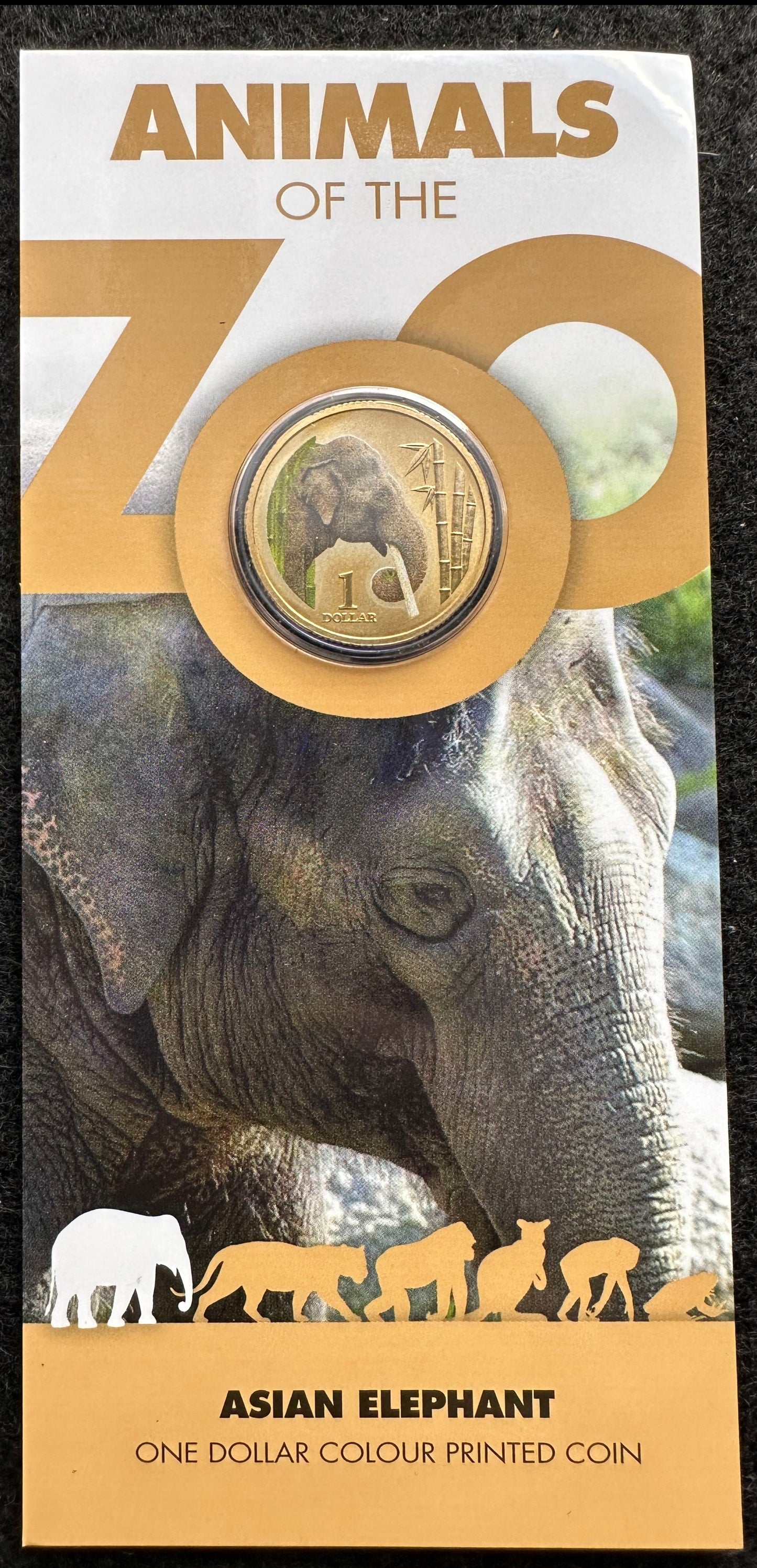 2012 $1 Animals of the Zoo Series coloured coin - Asian Elephant