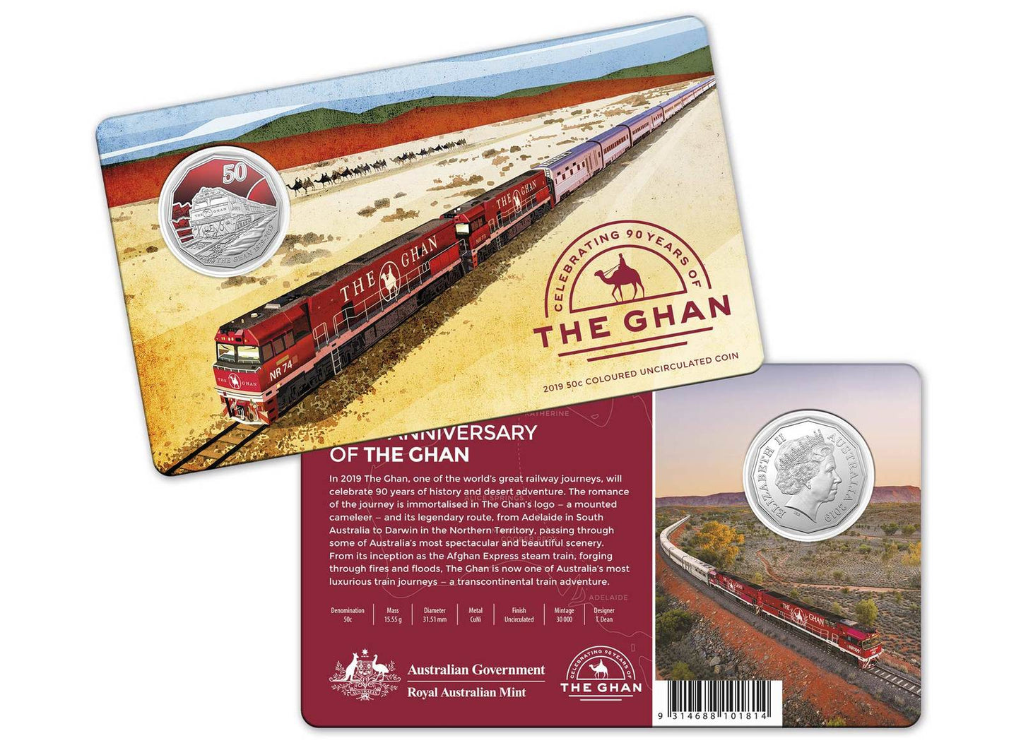 2019 Fifty Cent The Ghan 90th Anniversary (50c) Uncirculated Australian Decimal Coin