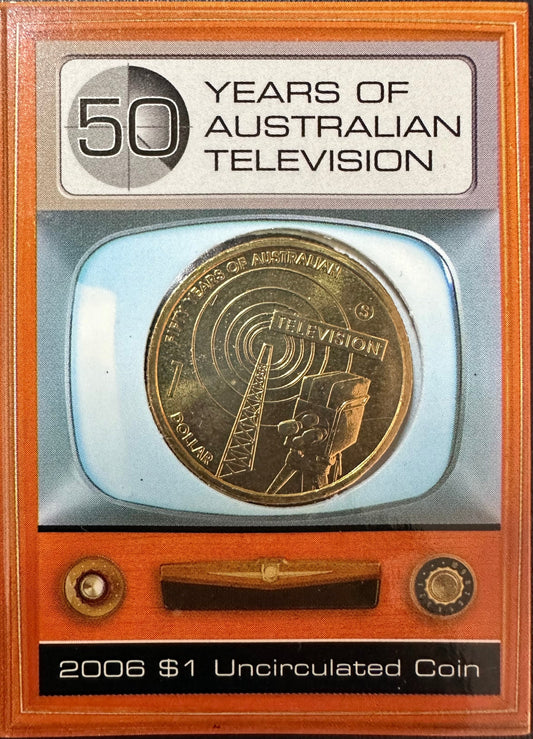 2006 50 Years of Australian Television "S Mintmark" One Dollar Coin in Ram Card
