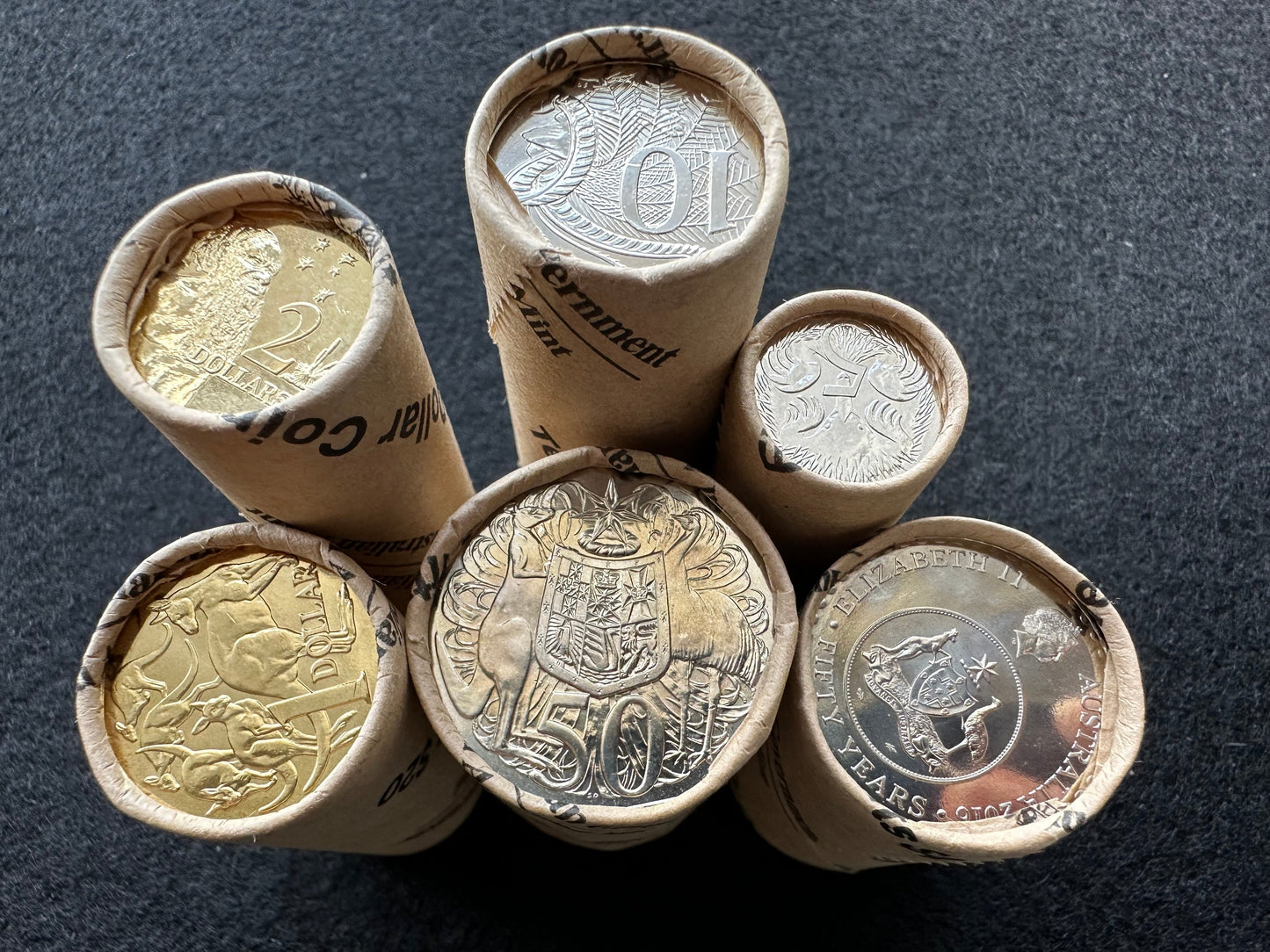 2016 Decimal Currency (5c, 10c, 20c, 50c $1, $2) 50th Anniversary Changeover Australian Decimal Mint Six Roll Set