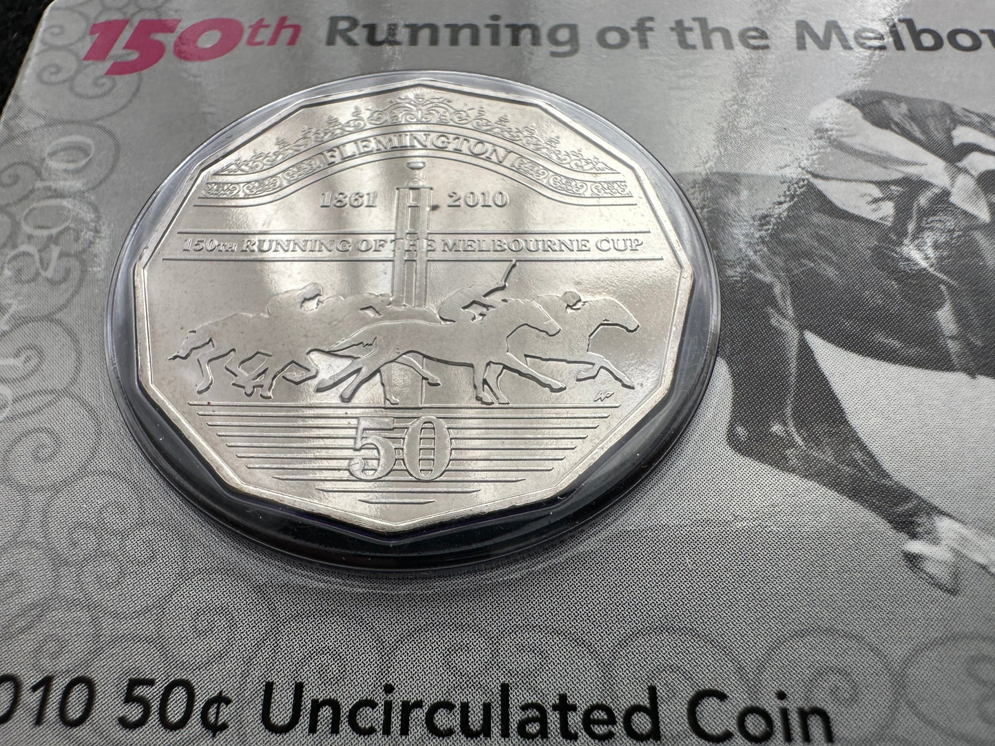 2010 50th Running of the Melbourne Cup 50 cent Carded Coin