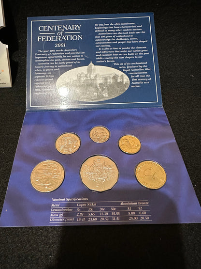 2001 Royal Australian Mint Centenary of Federation Uncirculated Six Coin Year Set