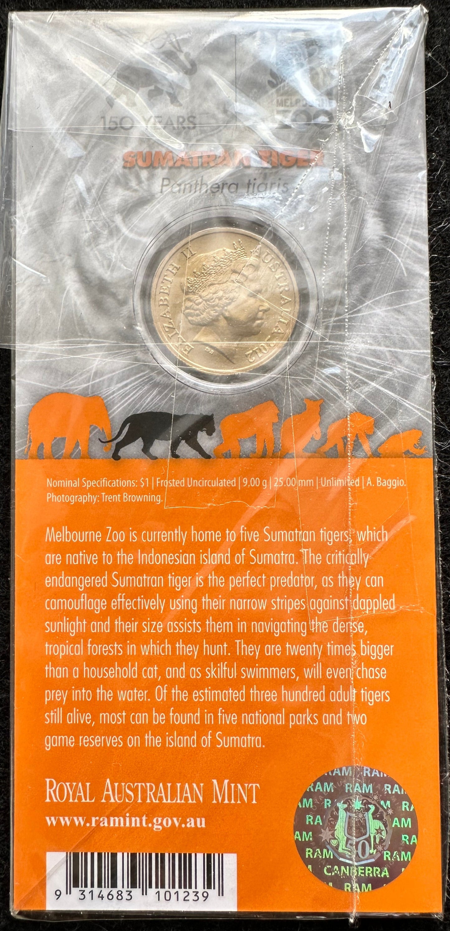 2012 $1 Animals of the Zoo Series coloured coin - Sumatran Tiger