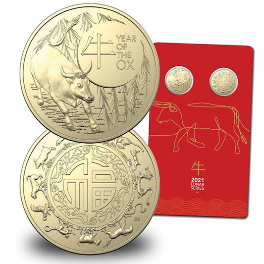 2021 Lunar Year of the Ox $1 Al/Br Uncirculated Two-Coin Set