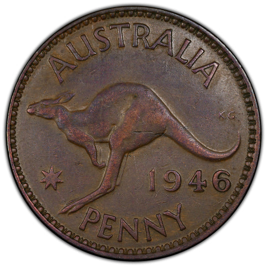 1946 (M) PCGS Australian One Penny AU50BN pre-decimal coin