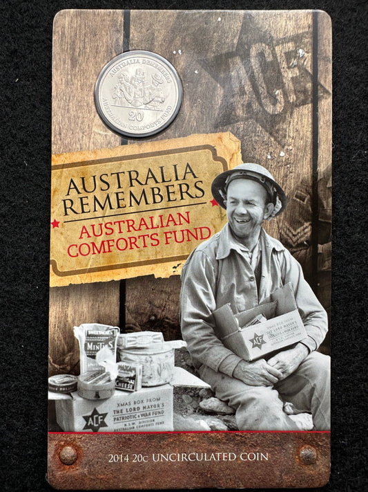 2014 20 cent Australia Remembers Australian Comforts Fund Coin on card