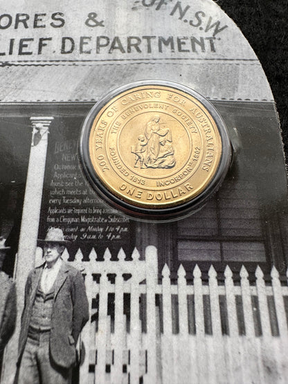 2013 200 years of the Benevolent Society 1$ One Dollar UNC Coin on card