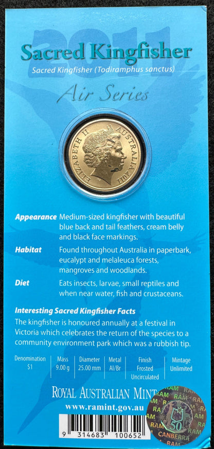 2011 $1 Air Series coloured coin - Sacred Kingfisher