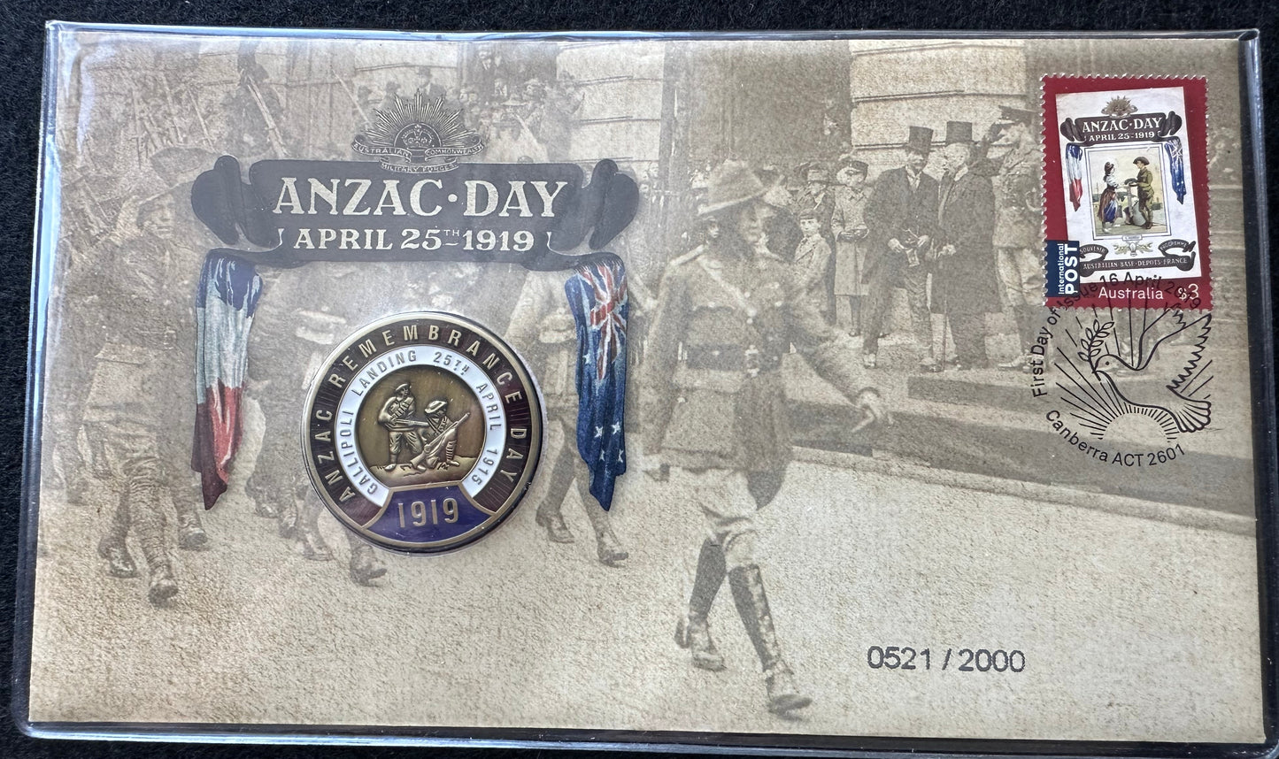 2019 ANZAC Day Limited Edition Medallion & Stamp Cover PNC 521/2000